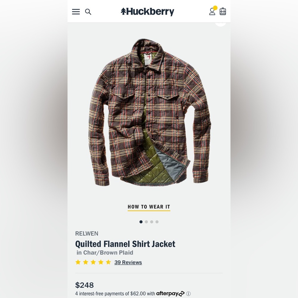 NWT RELWEN Quilted Flannel Shirt Jacket